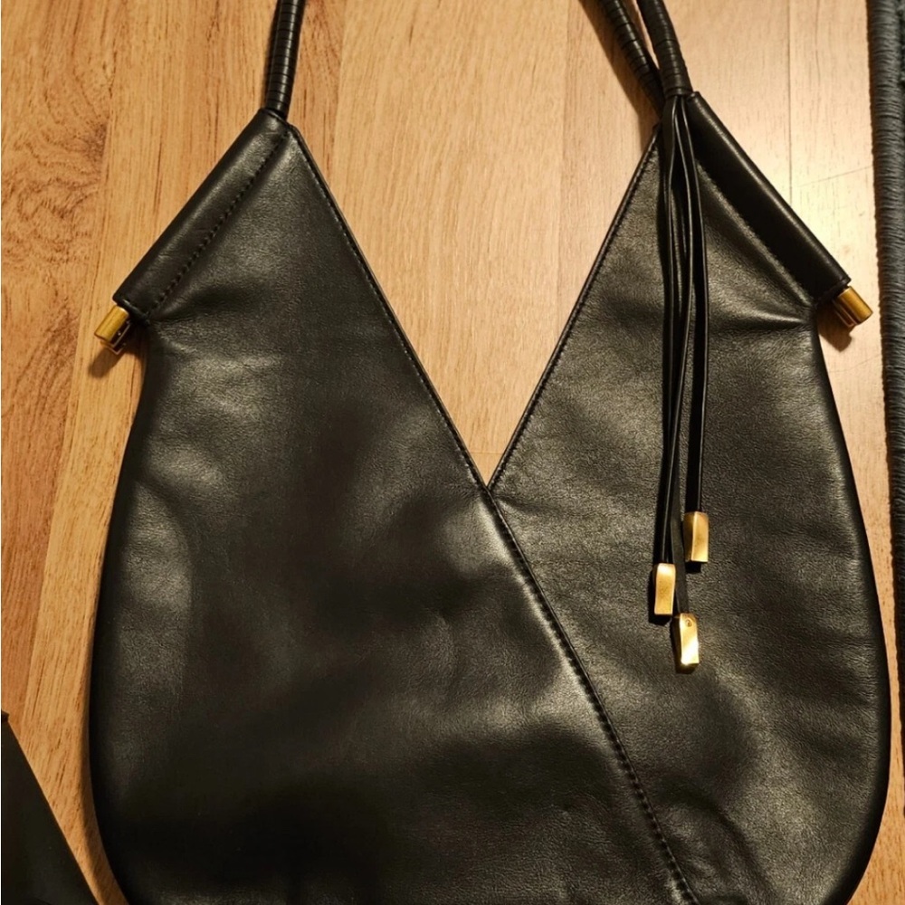 Donna Karan Black Leather Shoulder Bag with Gold Accents- Baldwin NWOT